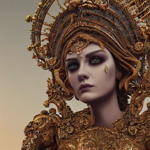 Image similar to queen of heaven, ornate and intricate, hyper detailed, stunning, surreal, 4 k, octane render