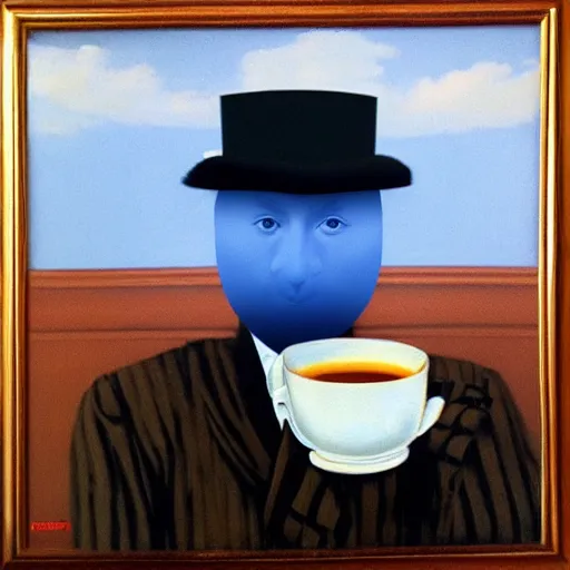 Prompt: “king drinking a cup of tea by Magritte, 8k, highly detailed”