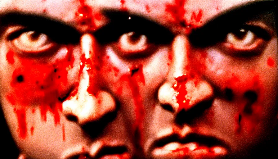 Image similar to 1 9 6 0 s movie still close - up of marcus atilius regulus'face with blood in the eyes down the eyes, cinestill 8 0 0 t 3 5 mm, high quality, heavy grain, high detail, texture, dramatic light