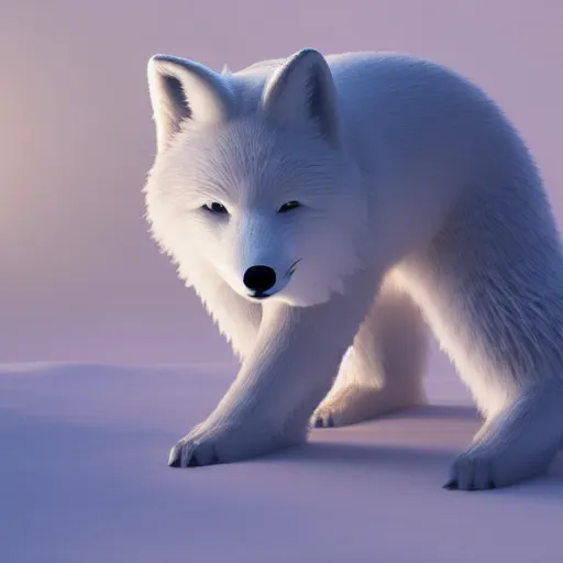 Image similar to A mythical polar fox made of ice crystalst:: hyper realistic, octane render, cinematic, dramatic lighting shadows, detailed illustration, 8k, intricate details