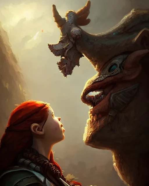 Prompt: cute little anthropomorphic benedict cumberbatch and aloy kissing, cute and adorable, pretty, beautiful, dnd character art portrait, matte fantasy painting, deviantart artstation, god of war, horizon zero dawn, by jason felix by steve argyle by tyler jacobson by peter mohrbacher