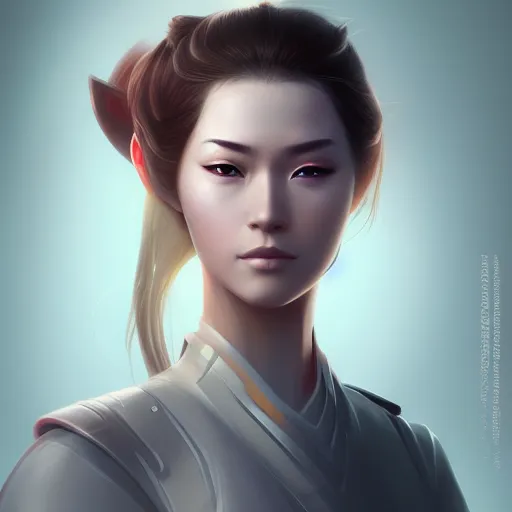 Image similar to Cybernetic female samurai, a character portrait by Charlie Bowater, cgsociety, fantasy art, digital painting, ilya kuvshinov, speedpainting