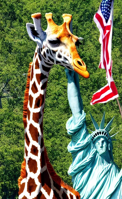 Prompt: A giraffe as a Statue of liberty