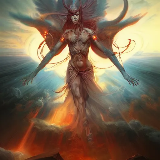 Prompt: demon opening a portal to heaven by magali villeneuve and by wlop