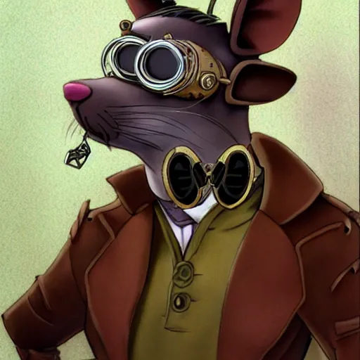 Image similar to a rat with steampunk googles, by don bluth