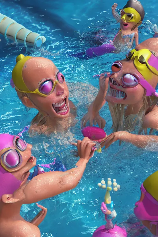 Prompt: summer swimming party, body horror, octane render