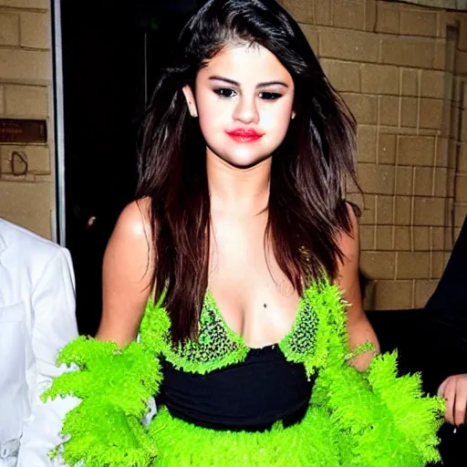 Prompt: selena gomez in a celery costum