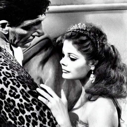 Image similar to a scene from the leopard by luchino visconti with burt lancaster and claudia cardinale