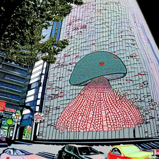 Image similar to nuclear mushroom in Tokyo by Toshio Saeki high detailed, view from street