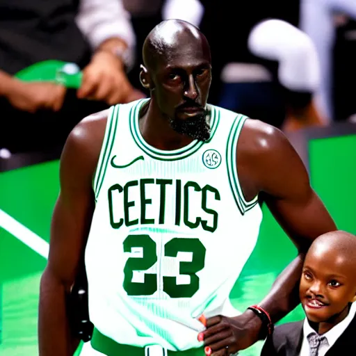 Image similar to 7 year old crayon smoking weed, celtics kevin garnett eating babies