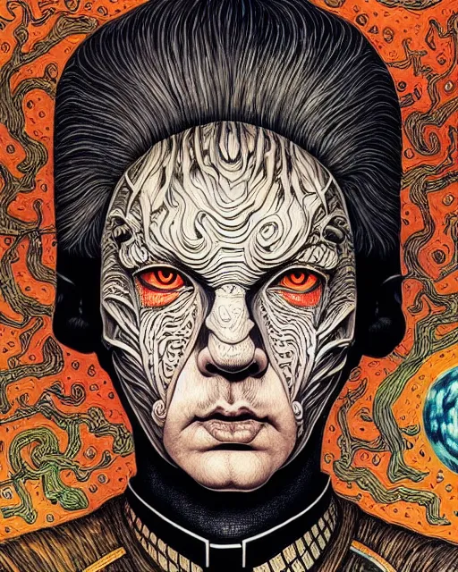 Image similar to portrait painted in jacek yerka style drawn by vania zouravliov and takato yamamoto, inspired by star trek, intricate acrylic gouache painting, high detail, sharp high detail, artstation