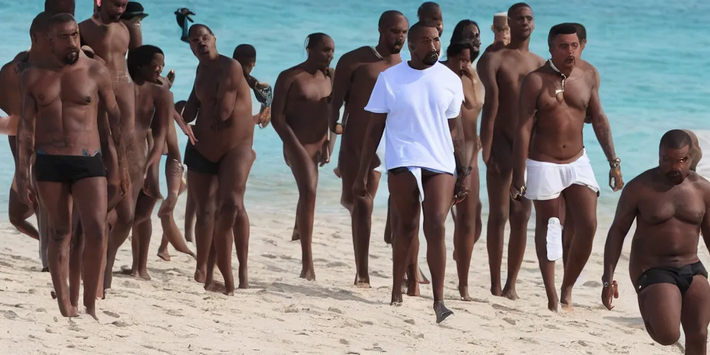 Image similar to kanye west caught chilling with elon musk aruba beach photography nikon p 5 0 0