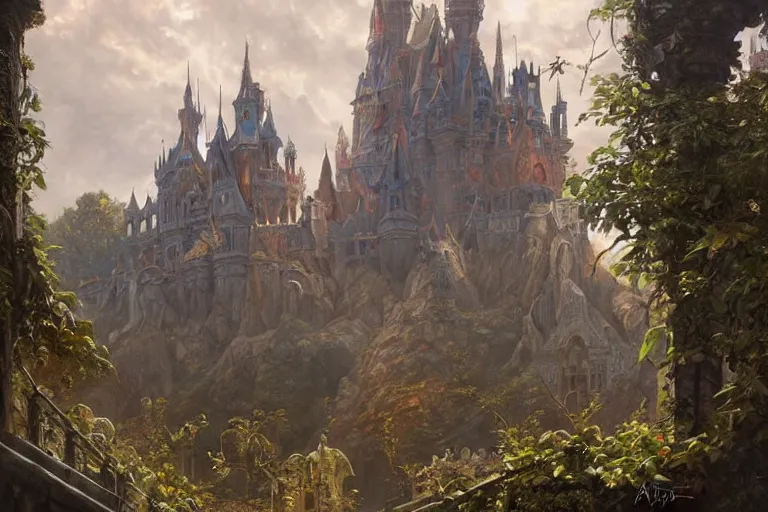 Prompt: painting of a fantasy castle, ultra realistic, concept art, intricate details, eerie, highly detailed, photorealistic, octane render, 8 k, unreal engine. art by artgerm and greg rutkowski and alphonse mucha