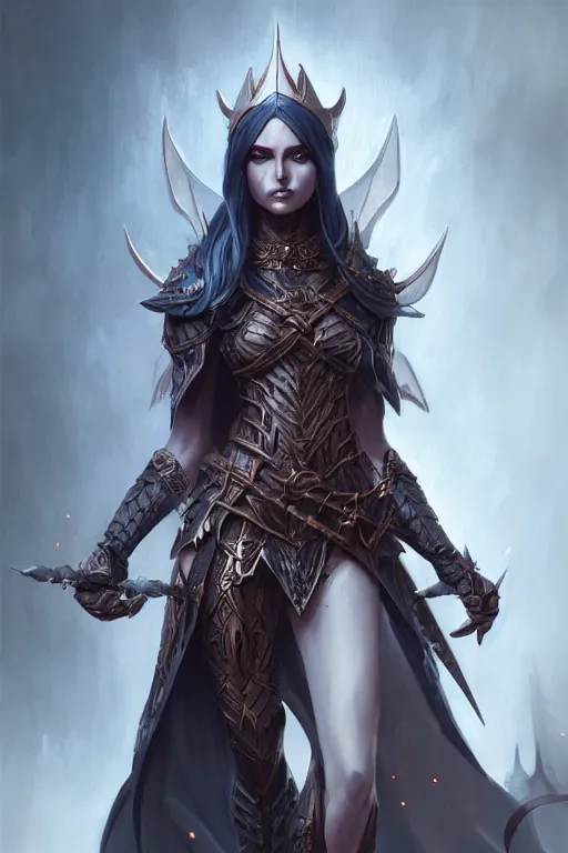 Image similar to dark elf princess, highly detailed, d & d, fantasy, highly detailed, digital painting, trending on artstation, concept art, sharp focus, illustration, art by artgerm and greg rutkowski and fuji choko and viktoria gavrilenko and hoang lap