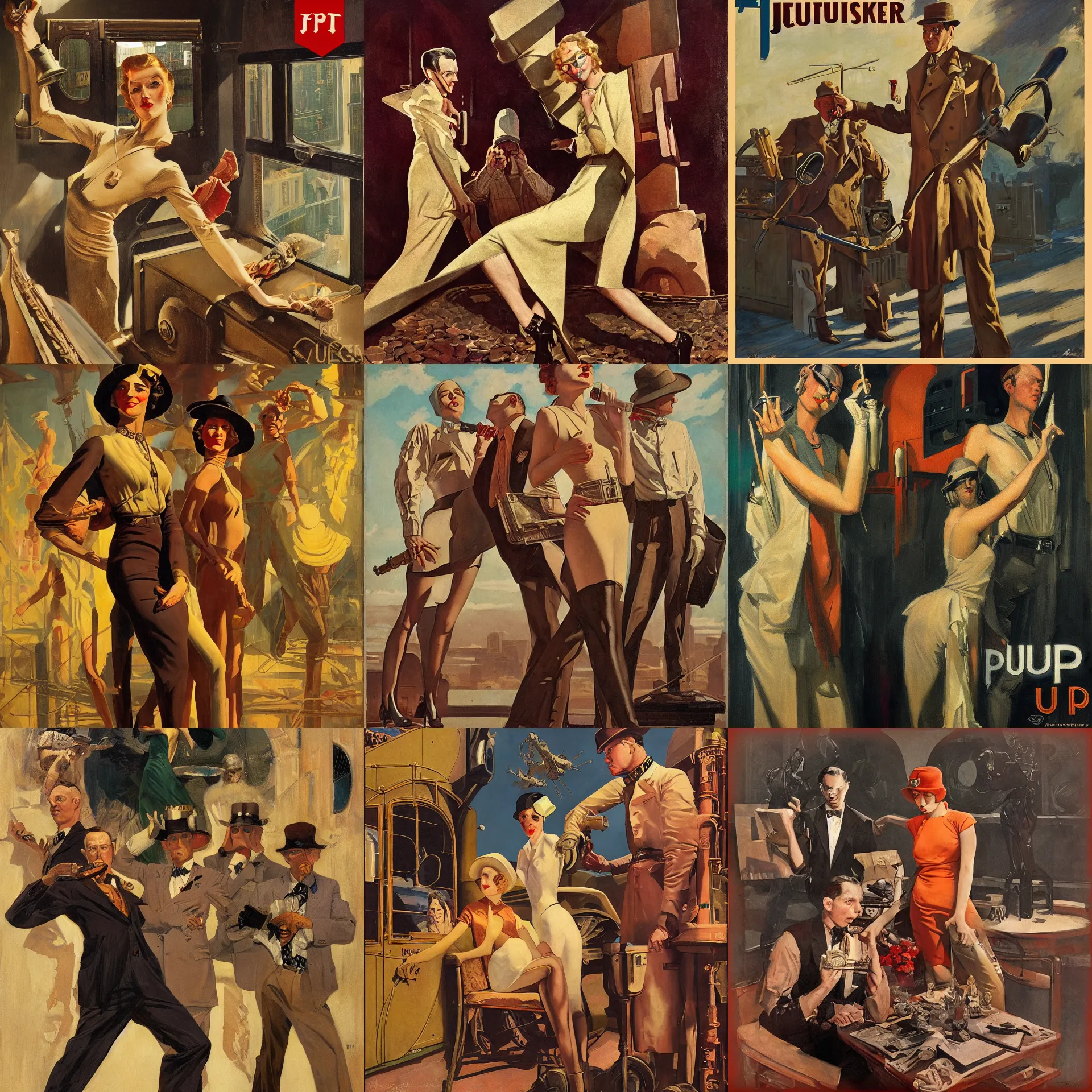 Image similar to pulp art, 1930s, artwork by Joseph Leyendecker and Hugh Ferriss and Robert McGinnis and Alfred Henry Maurer, impressionism, soviet paintings, 3d octane blender render, progressive rock album cover