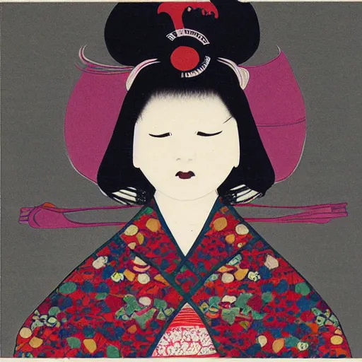 Image similar to an album cover for a female japanese folk artist, 1 9 7 6