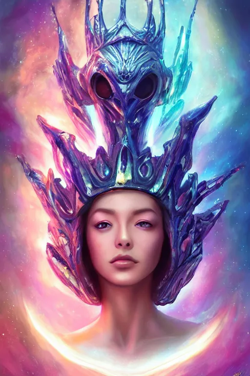 Prompt: Beautiful Alien queen, galaxy crown, artgerm, portrait, realistic photo by Yaşar VURDEM , ArtStation, disney colors, artstation, character concept art. symmetrical, epic composition, golden ratio, rule of thirds highly detailed, intricate, ,award winning artwork, trending on artstation, high quality printing, fine art with subtle redshift rendering