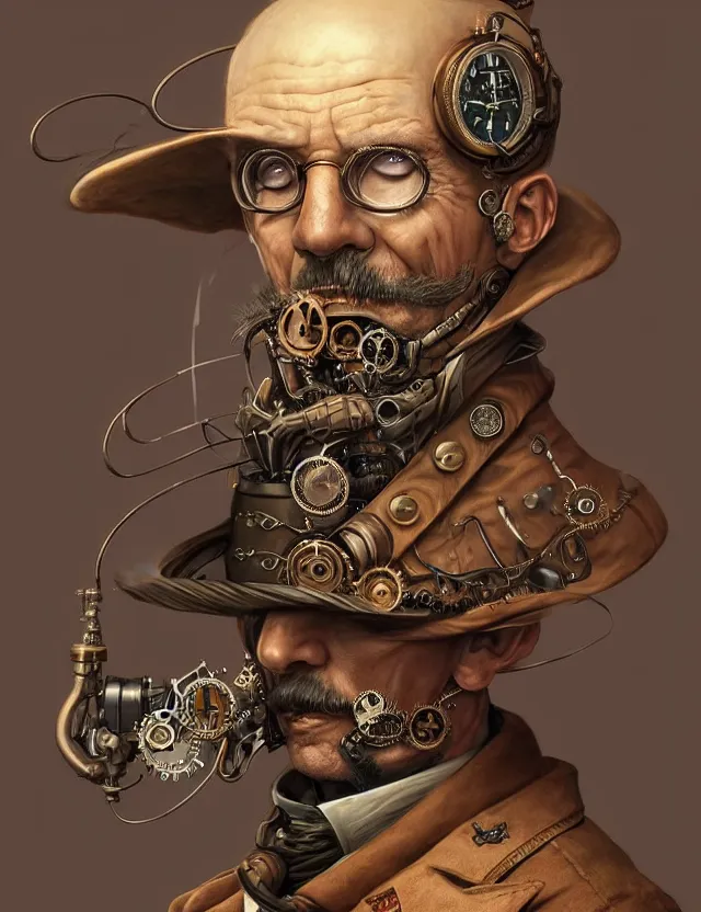 Prompt: a portrait of a distinguished steampunk gentleman, by moebius and tyler edlin and hr giger, trending on artstation, digital art, 4 k resolution, detailed, high quality, sharp focus, hq artwork, coherent, insane detail, concept art
