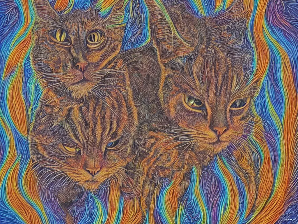 Image similar to a Somali cat peinted by Alex Grey