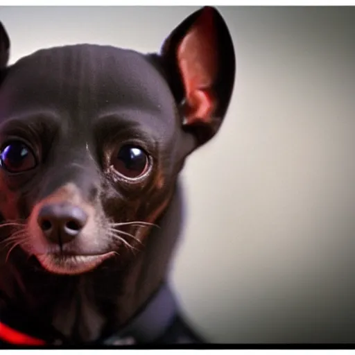 Image similar to a movie capture of a darth vader chiweenie, cinematic