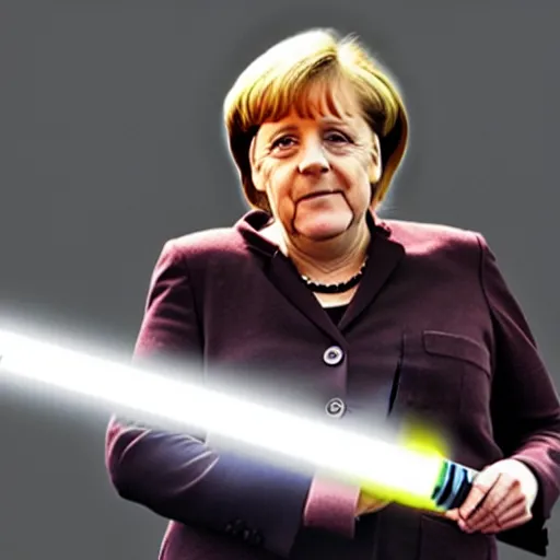 Prompt: angela merkel posing with her lightsaber