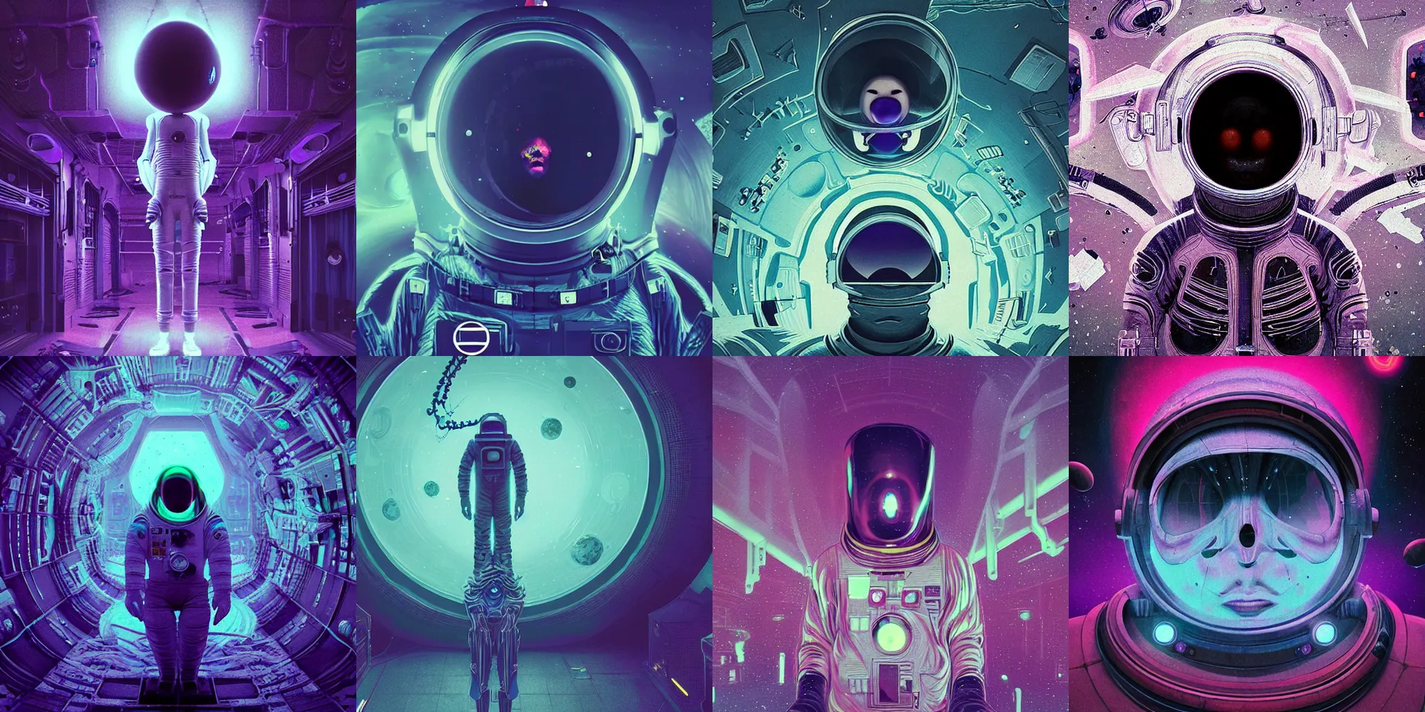 Prompt: beautiful dark astronaut, horror poster 9 0 s, cosmic horror, abstract, ghostly, arcade, duotone, poltergeist, lets get weird, intricate, elegant, highly detailed, smooth, sharp focus, unreal engine 5, raytracing, art by beeple and mike winkelmann, ultraviolet colors,