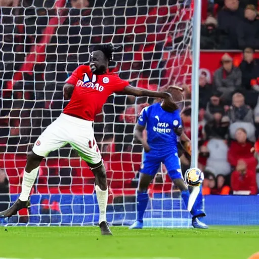 Prompt: bukayo saka scores a header against leicester city