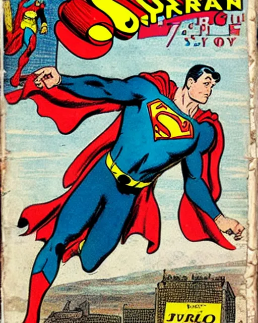 Image similar to a superman comic book cover from the 1 7 0 0 s