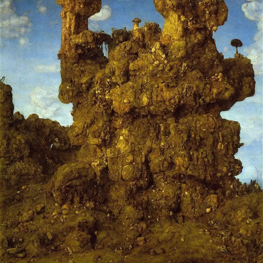 Prompt: a single! colorful!! fungus tower clear empty sky, a high contrast!! ultradetailed photorealistic painting by arnold bocklin, jan van eyck, hard lighting, masterpiece