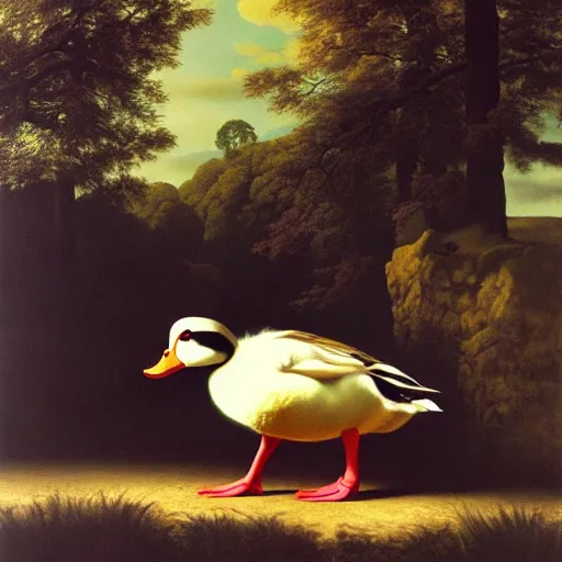 Prompt: a duck on the prowl oil painting Carel Willink