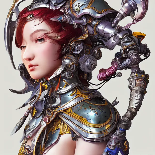 Image similar to studio portrait of lawful good colorful female holy mech paladin as absurdly beautiful, elegant, young sensual gravure idol, ultrafine hyperrealistic detailed face illustration by kim jung gi, irakli nadar, intricate linework, sharp focus, bright colors, matte, octopath traveler, final fantasy, unreal engine highly rendered, global illumination, radiant light, intricate environment