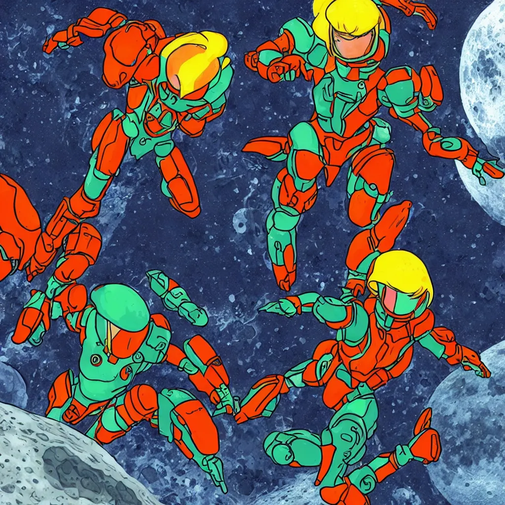 Image similar to Samus Aran walking on the moon