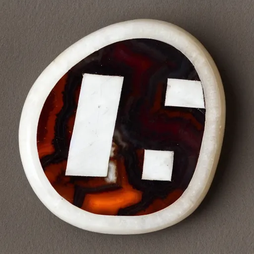 Image similar to a studio portrait of an agate jasper with the letter r in the banding white background