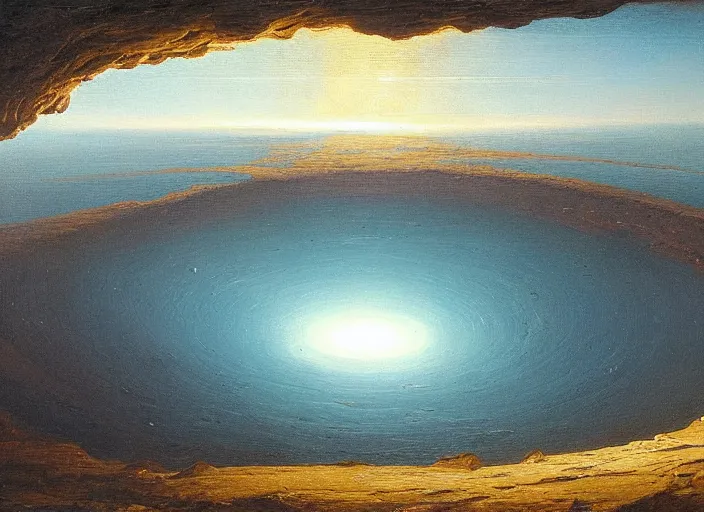 Image similar to earth during the cretaceous – paleogene extinction event, just as the asteroid is colliding with earth, the asteroid later forms the chicxulub crater, in the style of hudson river school of art, oil on canvas