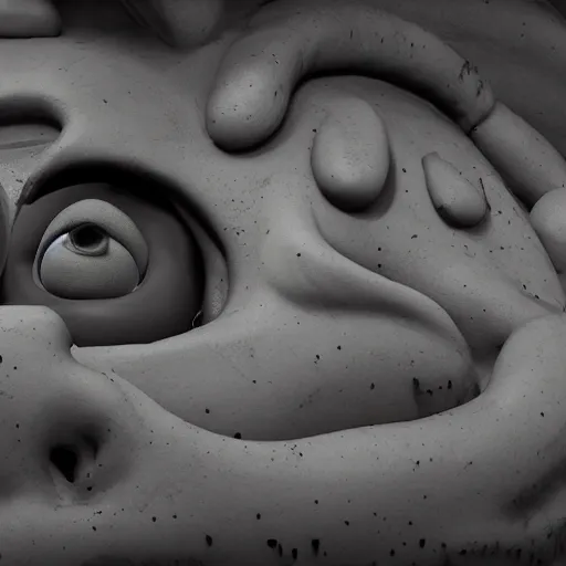 Image similar to Dunwhich horror by Tim Burton and Mike mignola, claymation, stop motion, depth of field, 35mm, 1.2 fl, close up, 4k, hyper realistic, atmospheric, Arnold render