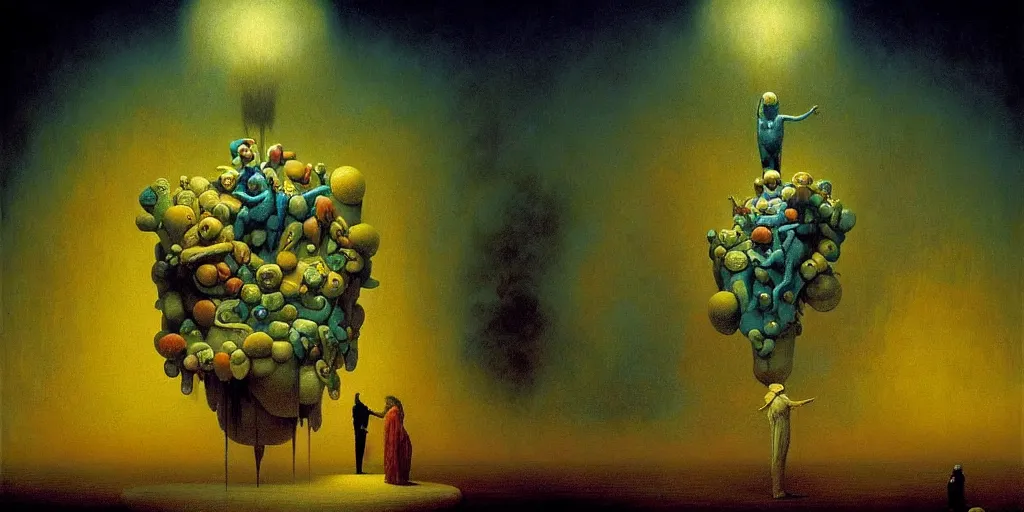 Image similar to fantastic creatures in joy and exuberant utopia abstract oil painting by gottfried helnwein pablo amaringo raqib shaw beksinski cinematic sci - fi carl spitzweg