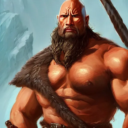 Prompt: dwayne johnson as viking with long beard, portrait, behance hd artstation, style of jesper ejsing