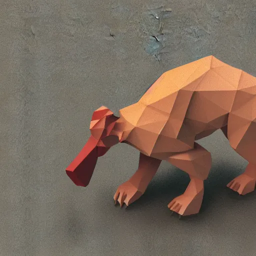 Prompt: a cute isometric 3 d low poly render of a baboon using a camera, detailed lighting