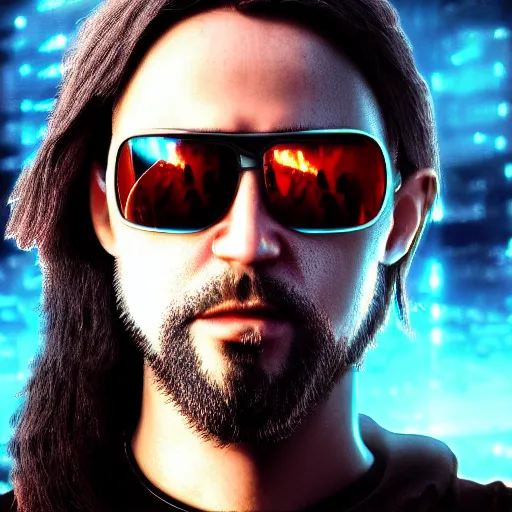 Prompt: cyberpunk jesus wearing sunglasses dramatic self portrait, macro, vibrant, 30mm photography, gta artstyle, wide shot, dramatic lighting, octane render, hyperrealistic, high quality, highly detailed, artstation, HD, beautiful, cinematic, 8k, unreal engine, facial accuracy, symmetrical