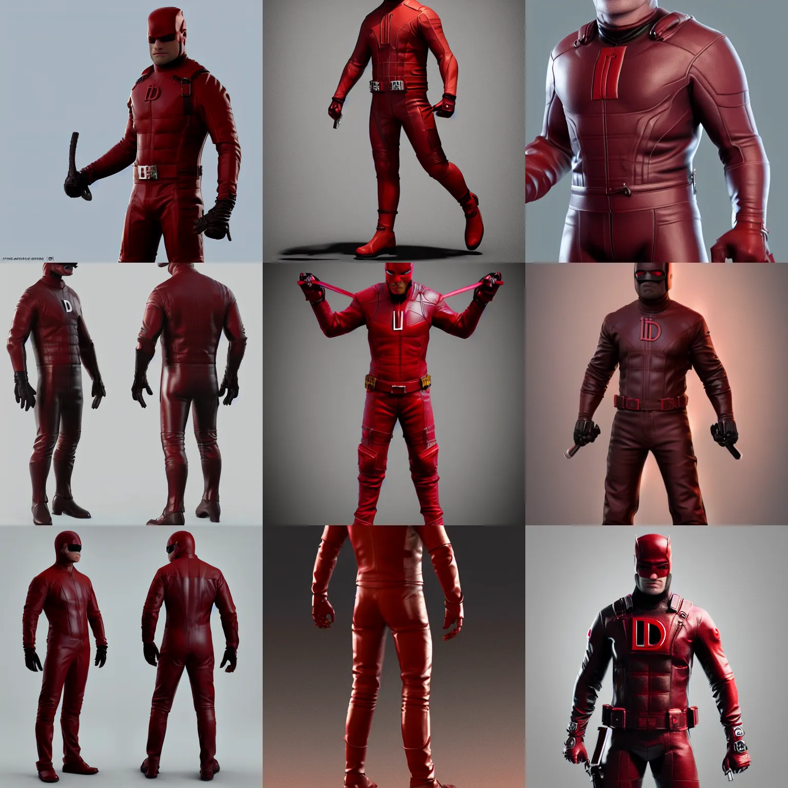 Prompt: daredevil leather suit fullbody concept art 3 d model redshift render octane 4 k