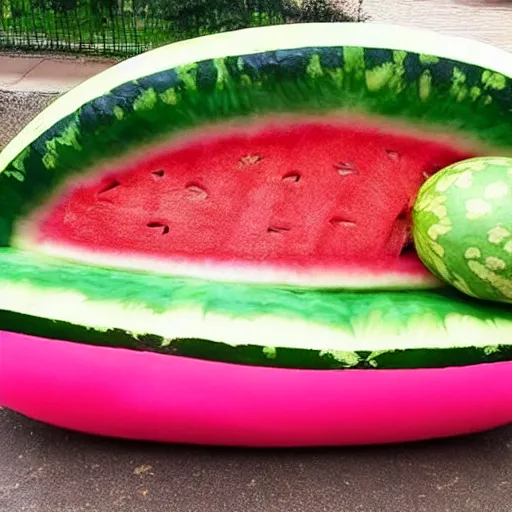 Prompt: a watermelon shaped like a couch, watermelon couch, couch, couch