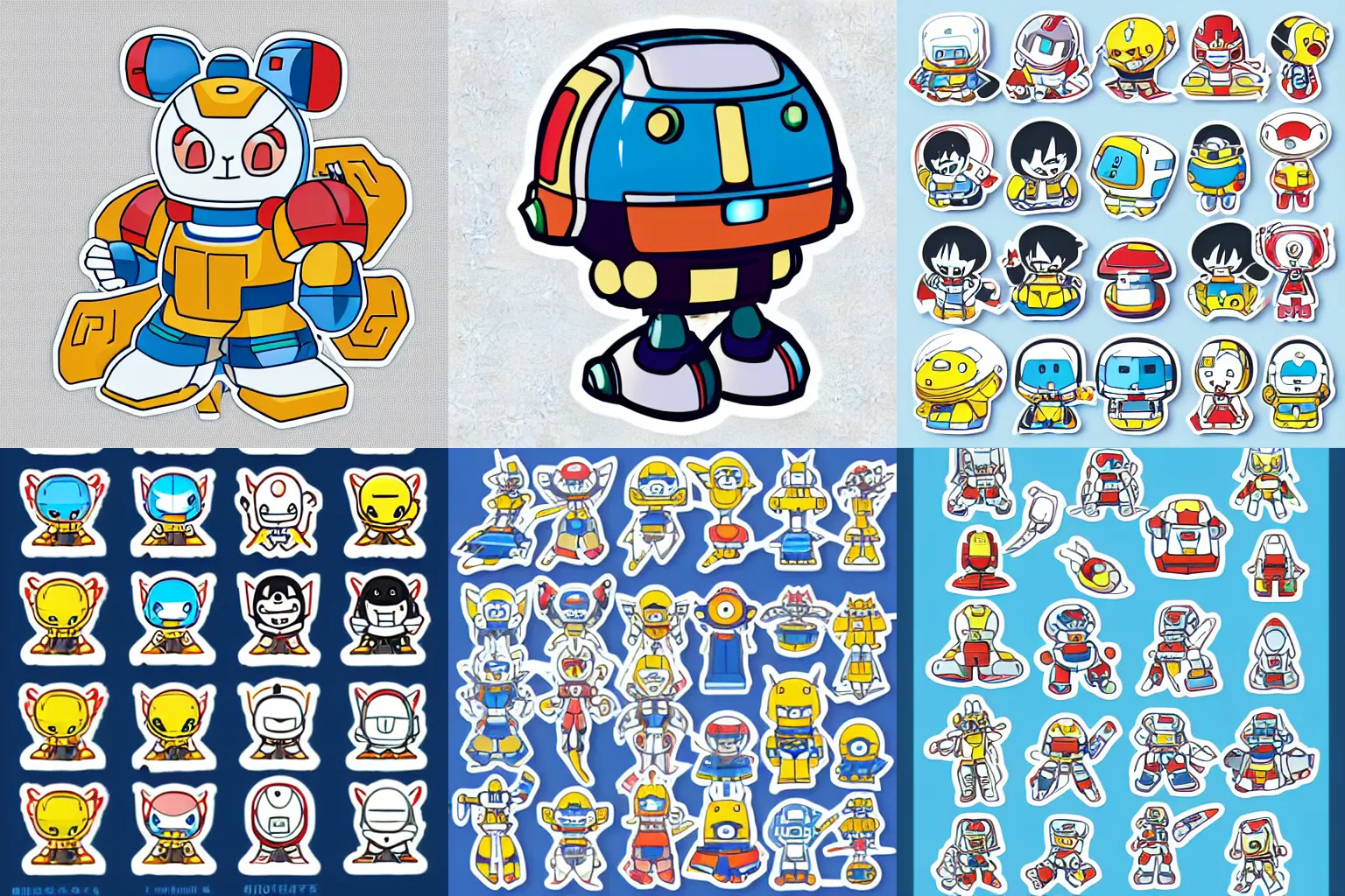 Prompt: kawaii robo mecha gundam doraemon character sticker design vector