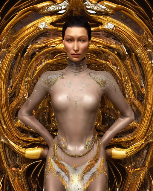 Image similar to a highly detailed metahuman 4 k close up render of an alien goddess bella hadid monument renaissance in iris van herpen dress schiaparelli in diamonds crystals swarovski and jewelry iridescent in style of alphonse mucha gustav klimt trending on artstation made in unreal engine 4