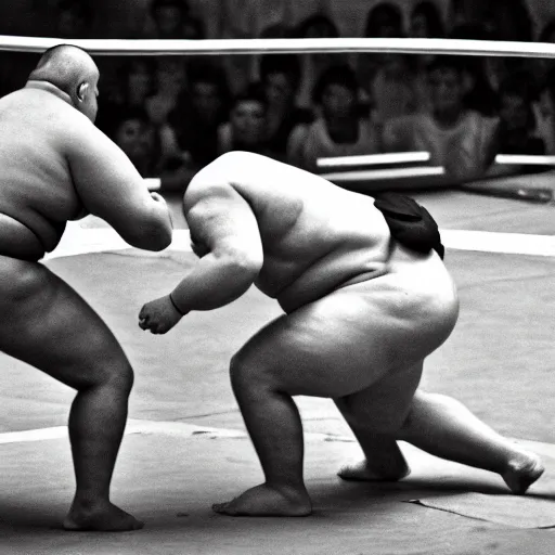 Image similar to sumo wrestling match between count orlok and bela lugosi