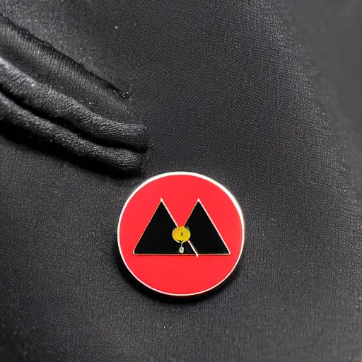 Image similar to a diamond enamel pin depicting a caution warning label, smooth curves