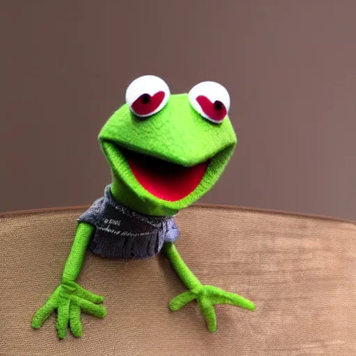 Image similar to kermit the frog sock puppet, photorealistic, very detailed, 4 k