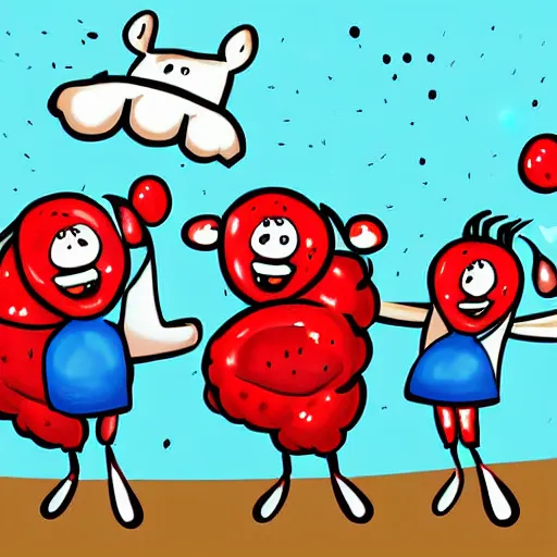 Image similar to happy cartoon sheep dancing on stage with angry crowd throwing tomatoes, digital painting, harsh lights, fun, silly, garry larson