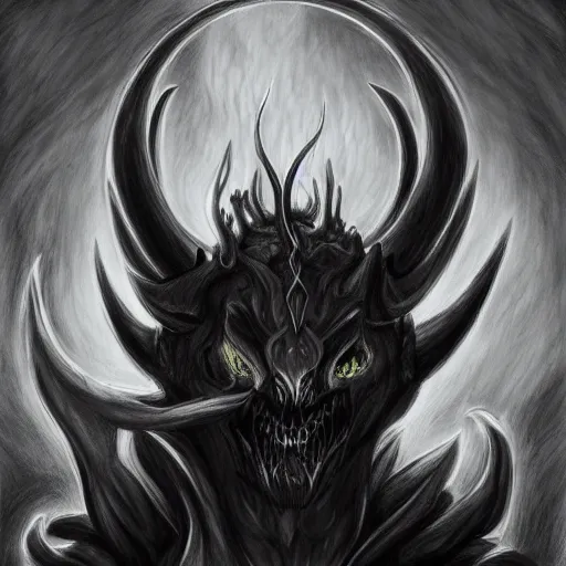 Image similar to full body grayscale drawing by Anato Finnstark of horned demon in heroic pose, swirling flames