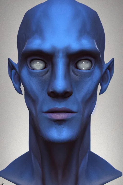 Image similar to portrait from a handsome blue masculine extraterrestrial alien, sci - fi art, trending on artstation