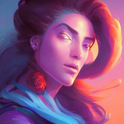 Image similar to portrait of beautiful woman with magical nebula hair, maya ali mage, gloomhaven, dynamic lighting, gaudy colors, octane render aesthetic, matte painting concept art, official fanart behance hd artstation by jesper ejsing, by rhads and makoto shinkai and lois van baarle and ilya kuvshinov and rossdraws